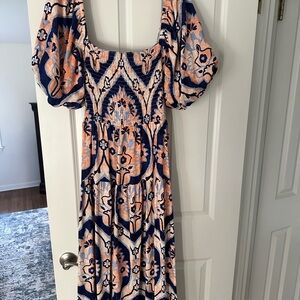 Vici Navy and Peach Patterned Maxi Dress